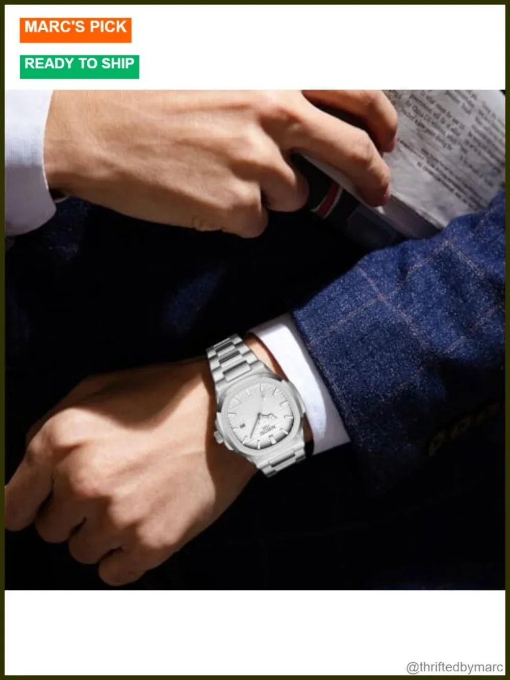 Men's Stainless Steel Military Quartz Wrist Watch with Date